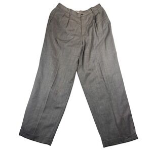 L.L. Bean Wool Herringbone Pleated Pants Women's Size 14 Gray‎ Career Trousers